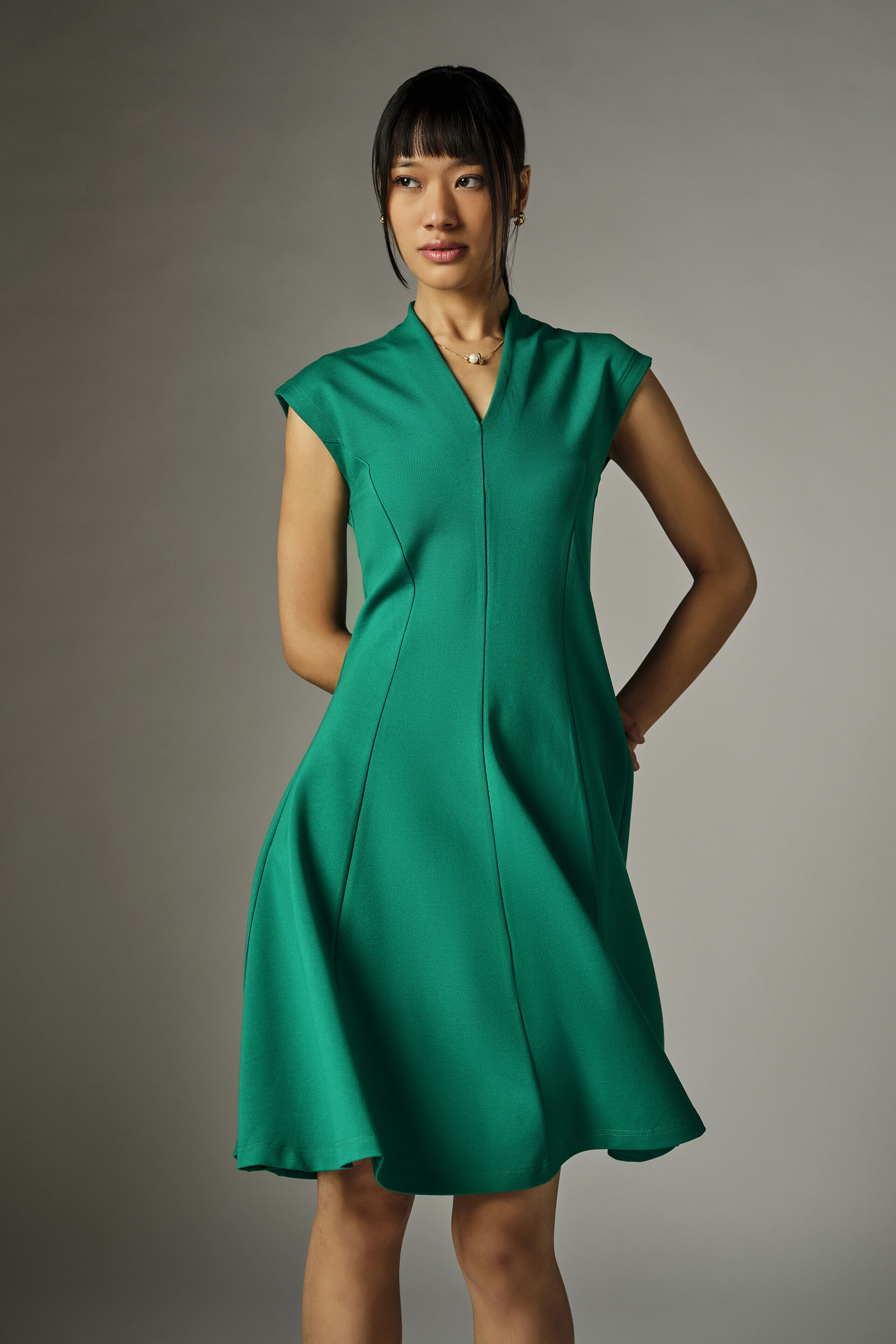 Rosette Green Panelled Dress, Green, image 1